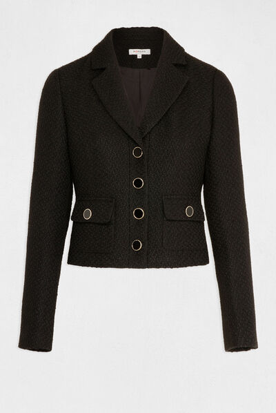 Veste courte cintrée boutonnée noir femme
