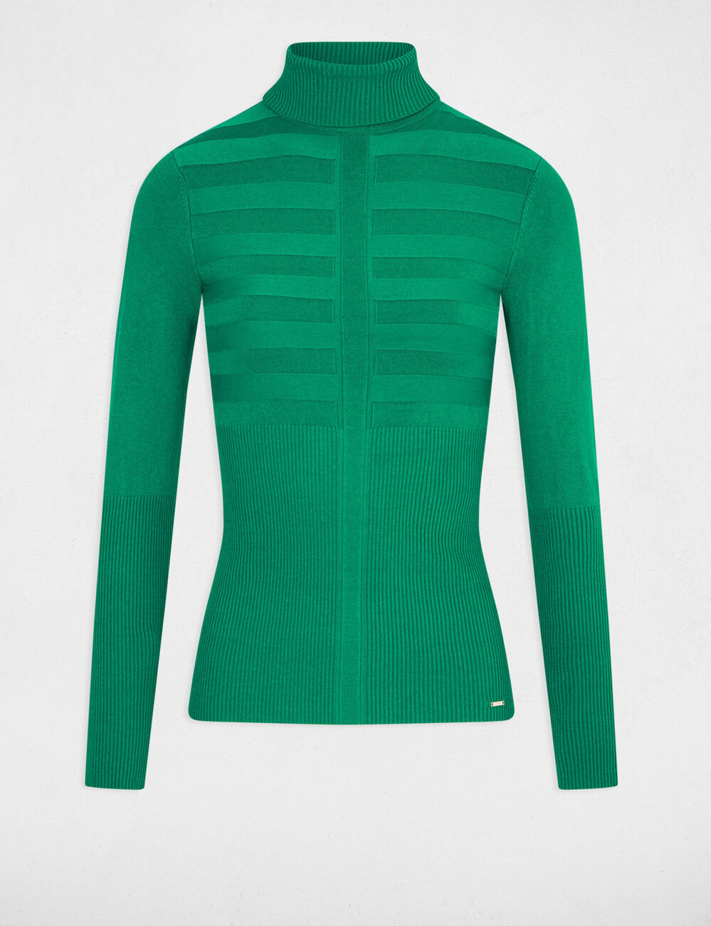 Pull col roul&eacute; ajust&eacute; vert clair femme