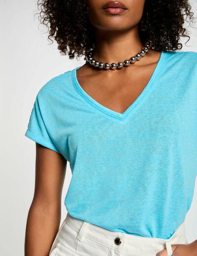 T-shirt manches courtes bleu ciel femme