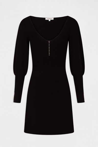 Robe pull patineuse avec col en V noir femme