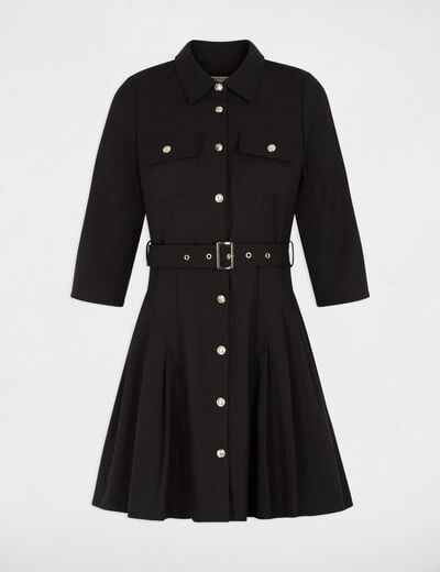 Robe ceintur&eacute;e col &agrave; revers noir femme
