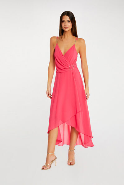 Robe mi-longue à fines bretelles rose moyen femme