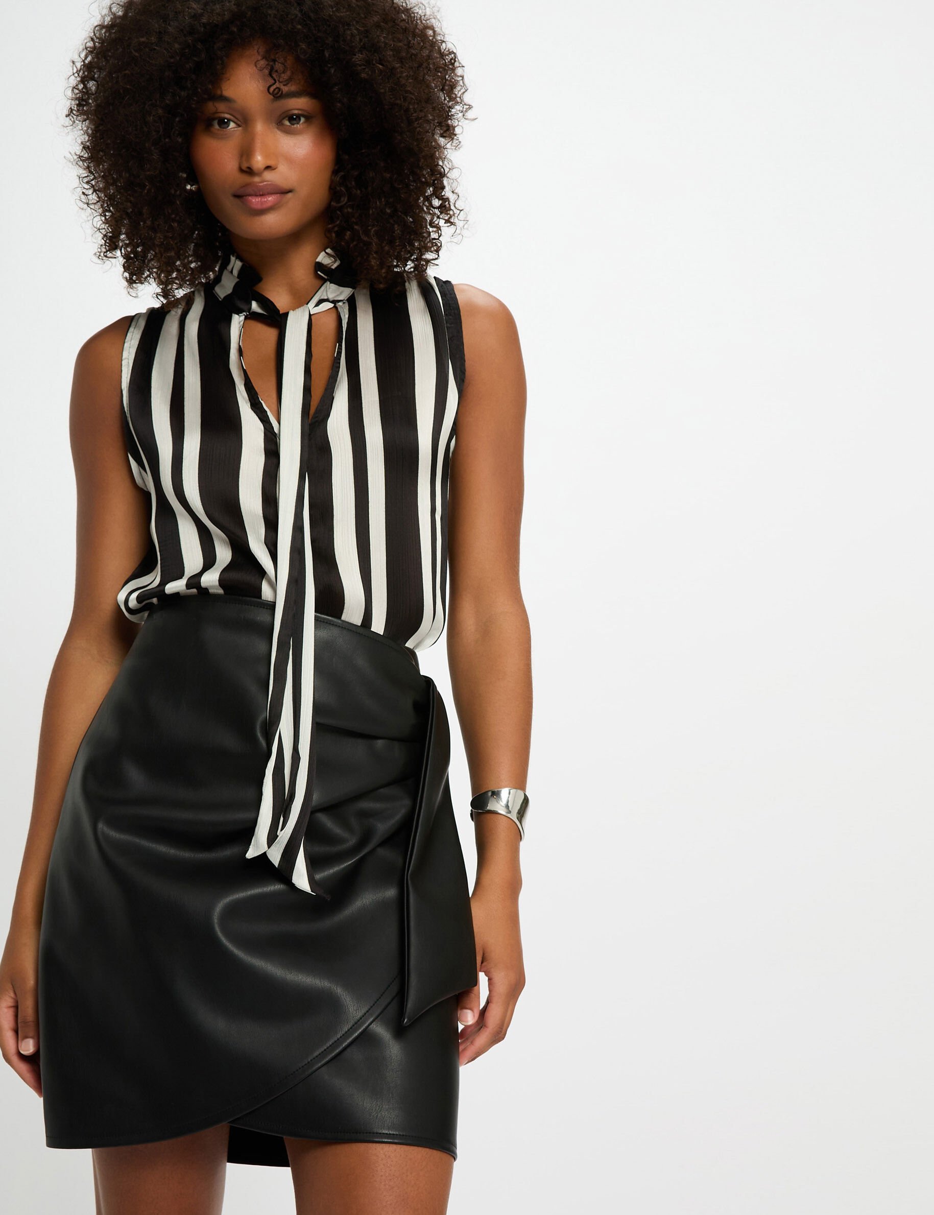 Jupe courte simili cuir noir femme - Morgan - Modalova