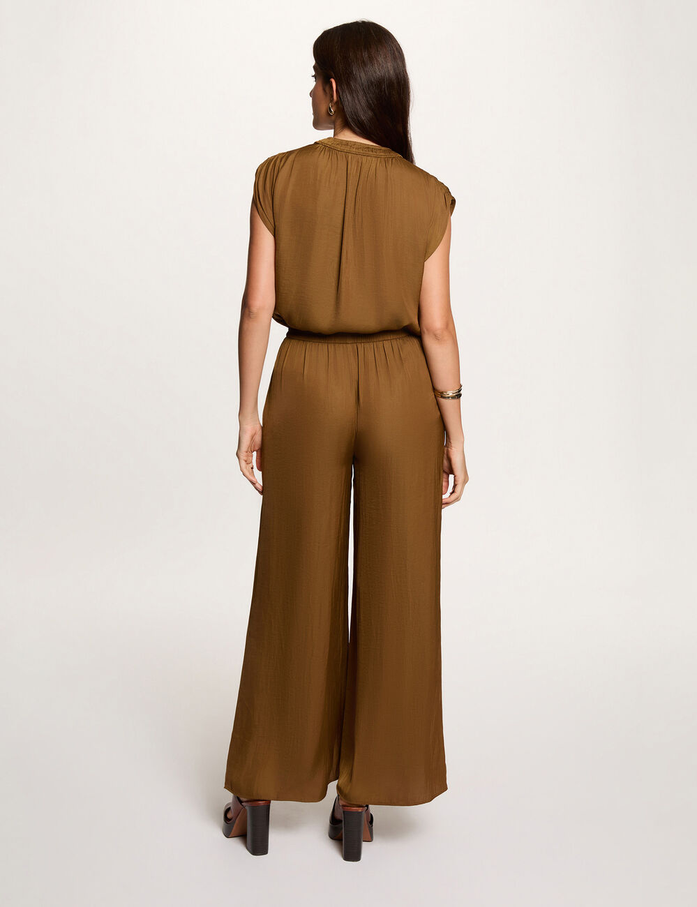Pantalon large fluide camel femme