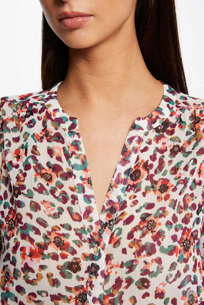 Chemise manches longues imprimé floral ecru femme
