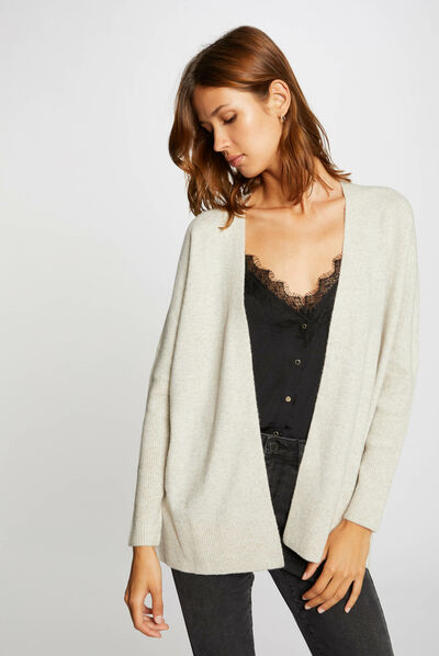 Gilet manches longues à col ouvert beige femme