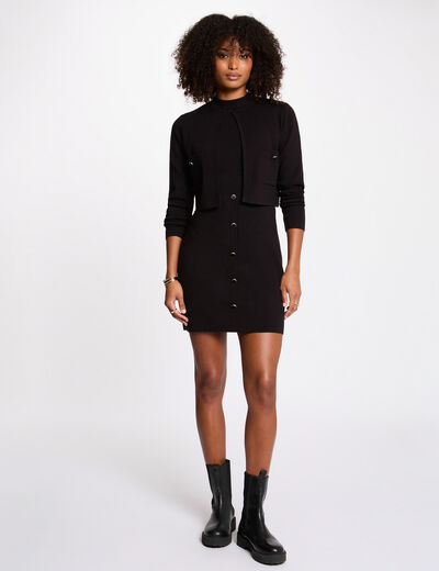 Robe tricot effet 2-en-1 noir femme