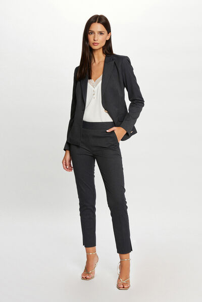 Pantalon ajusté 7/8ème à rayures gris anthracite femme