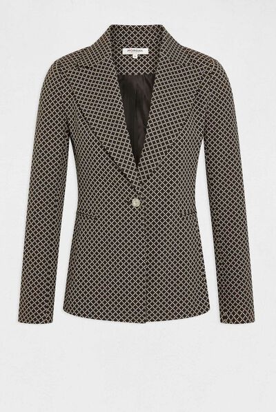 Veste city cintrée imprimé géométrique noir femme