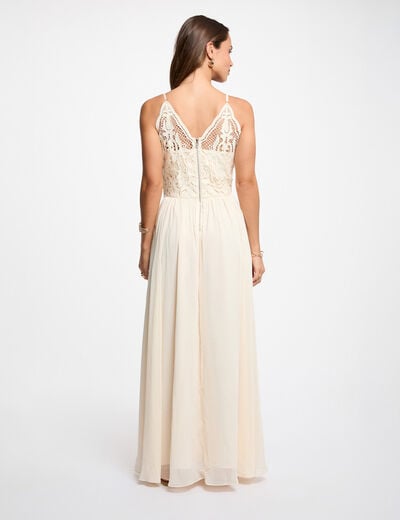 Robe longue dentelle creme femme