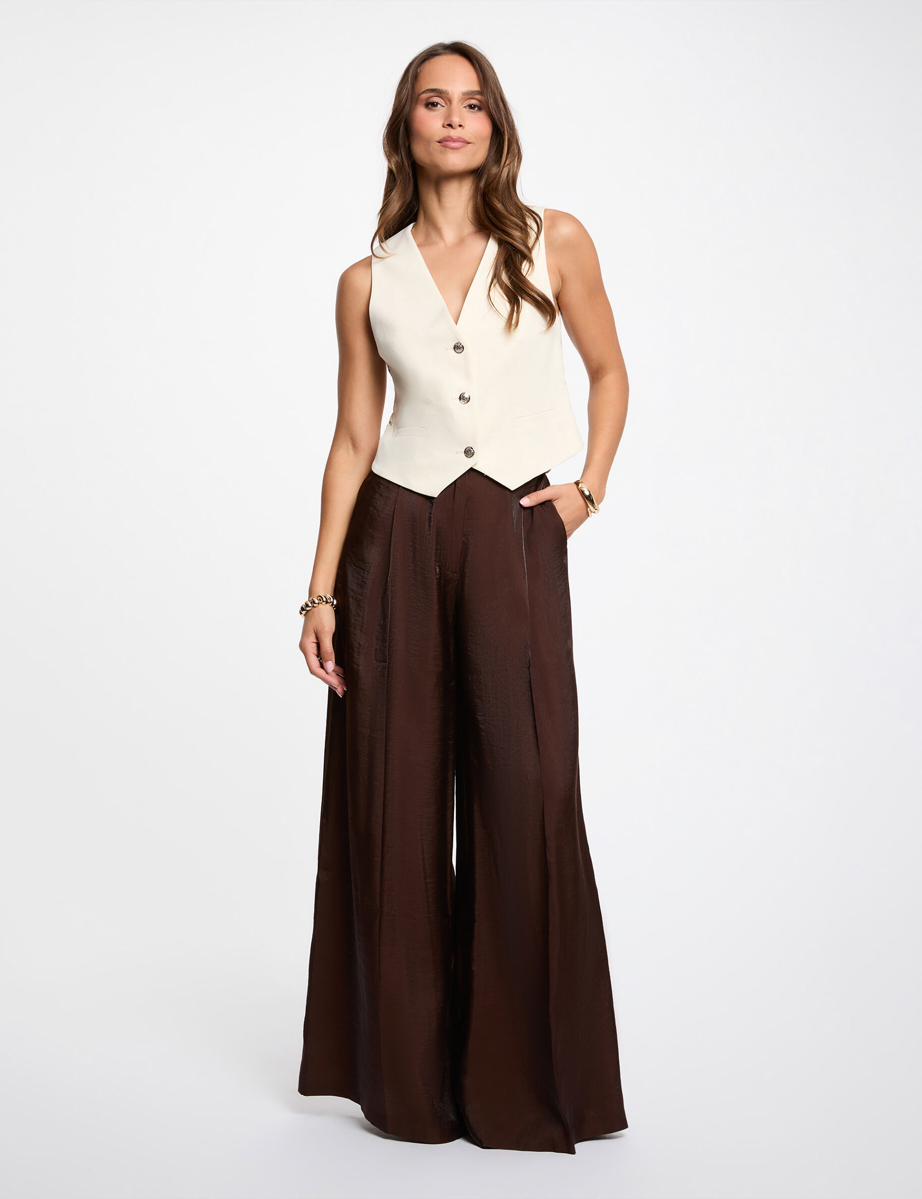 Pantalon large taille haute femme