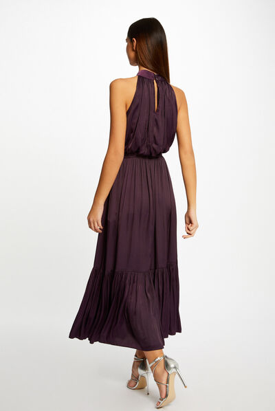 Robe longue évasée fluide prune femme