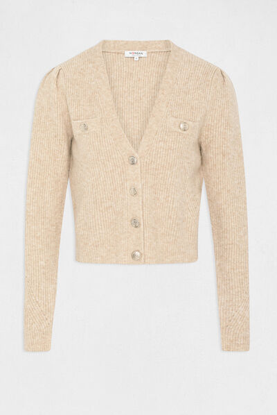 Gilet manches longues boutonné beige femme