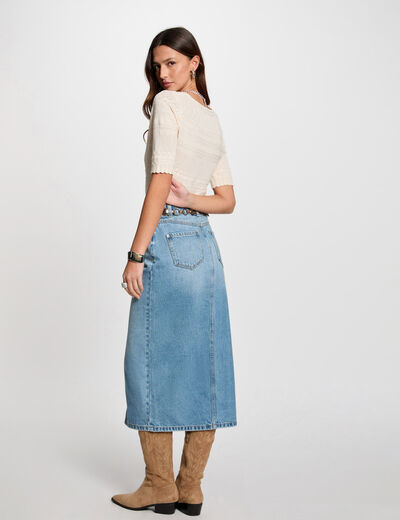 Pull manches courtes ivoire femme
