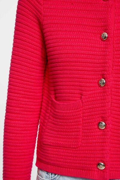 Gilet manches longues boutonné fuchsia femme