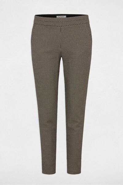 Pantalon cigarette imprimé géométrique noir femme