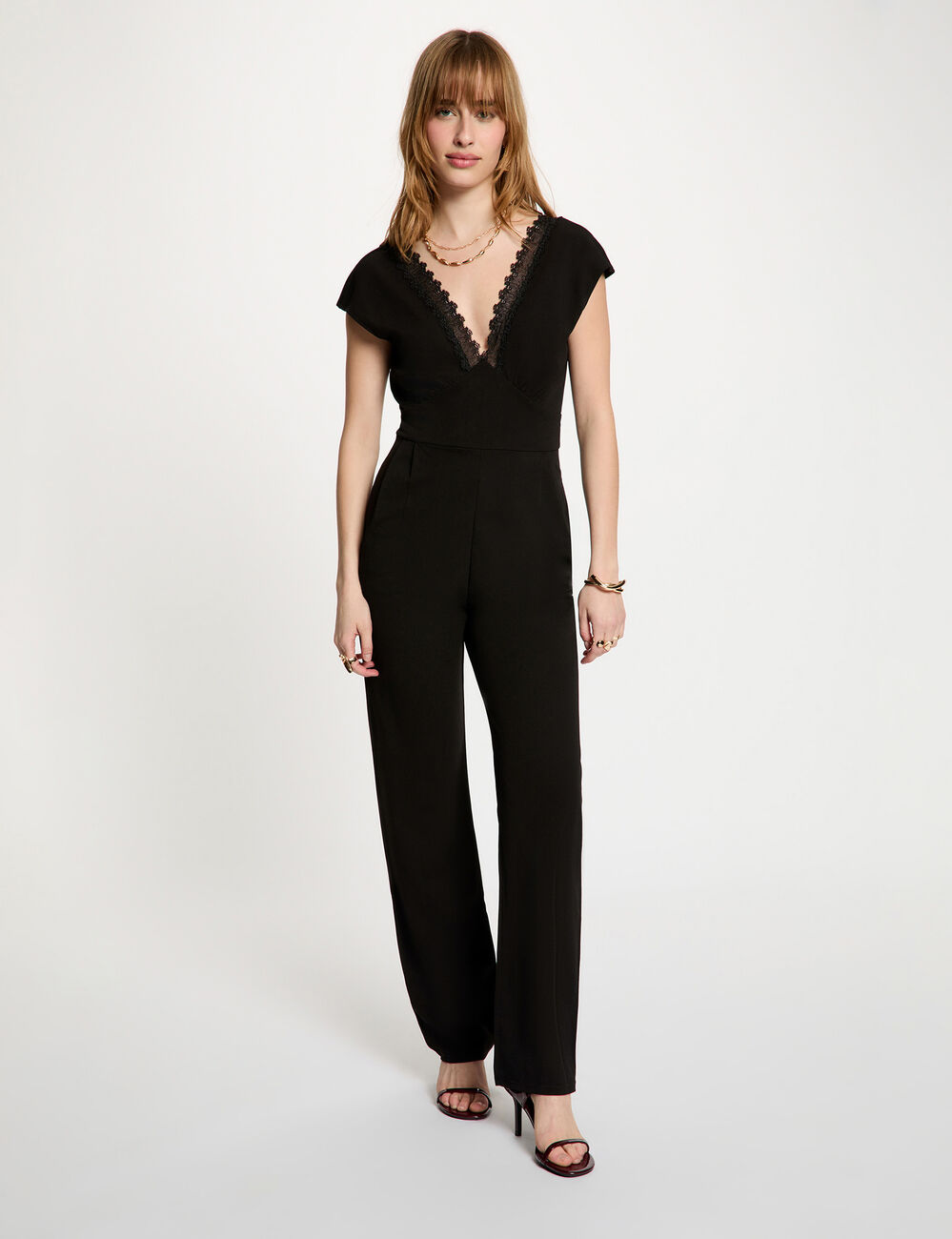 Combinaison dentelle col v noir femme