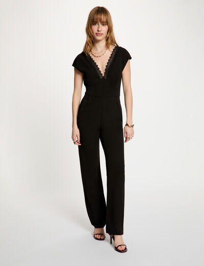 Combinaison dentelle col v noir femme