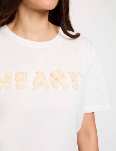 T-shirt broderie en relief blanc femme