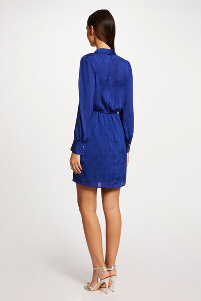 Robe droite drap&eacute;e satin&eacute;e imprim&eacute;e bleu electrique femme