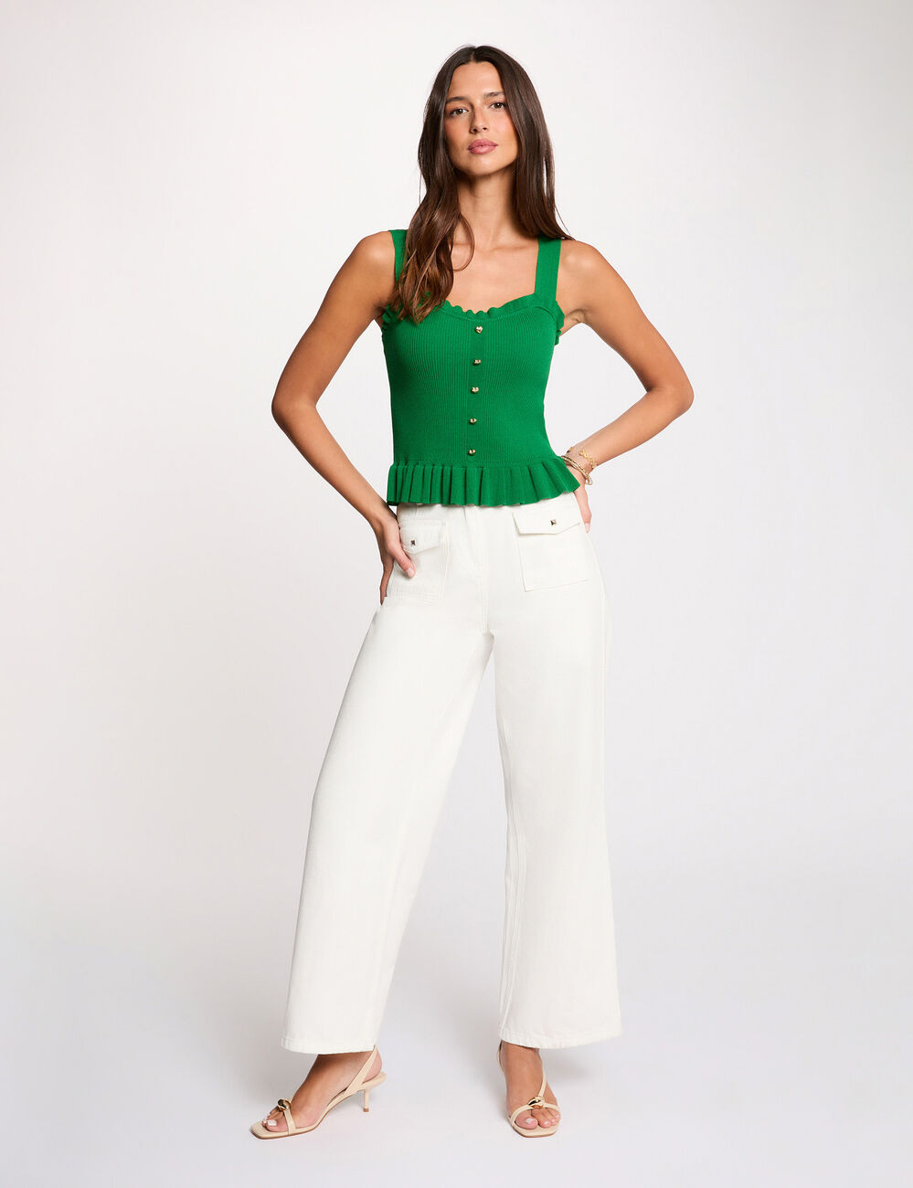 D&eacute;bardeur ajust&eacute; encolure carr&eacute;e vert prairie femme