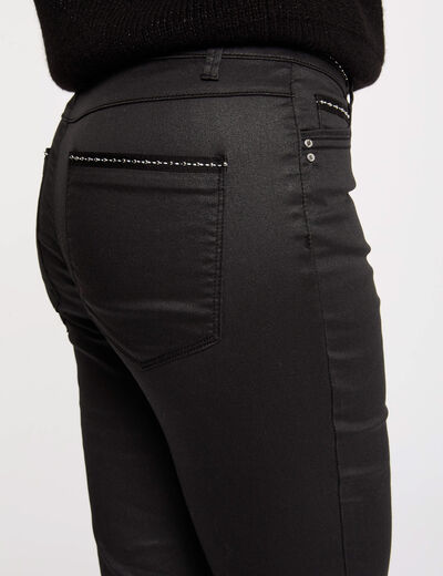 Pantalon slim enduit noir femme