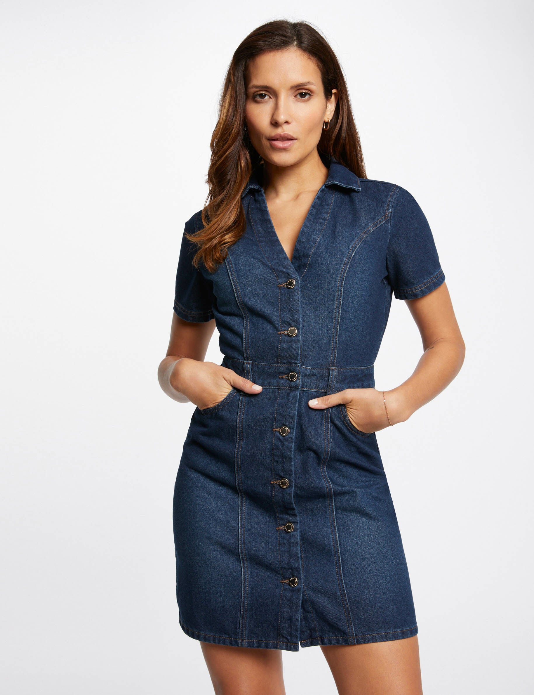 Robe courte ajustée en jean jean brut femme