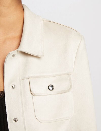 Blouson su&eacute;dine boutonn&eacute; ecru femme