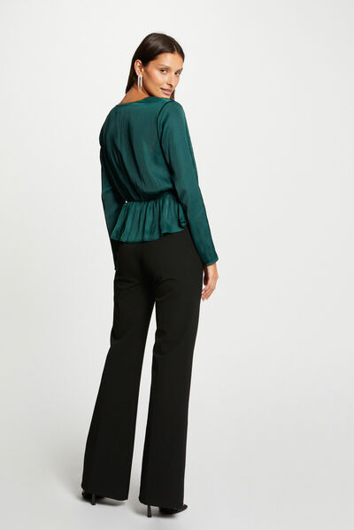 Blouse manches longues satin vert fonce femme