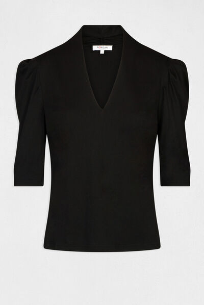 T-shirt manches 3/4 ballons noir femme