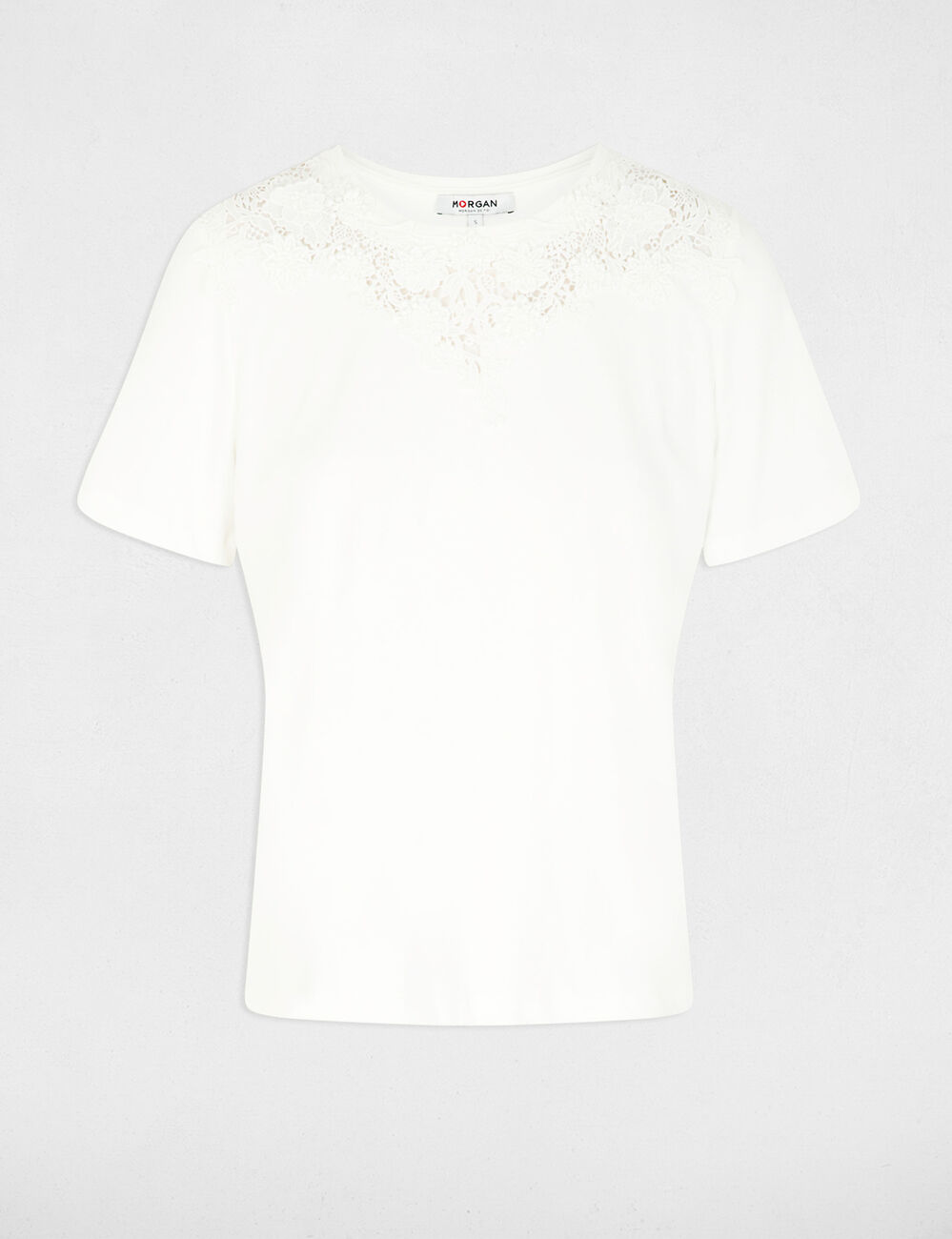 T-shirt dentelle col rond blanc femme