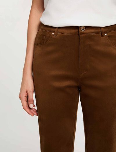 Pantalon droit su&eacute;dine marron chocolat femme