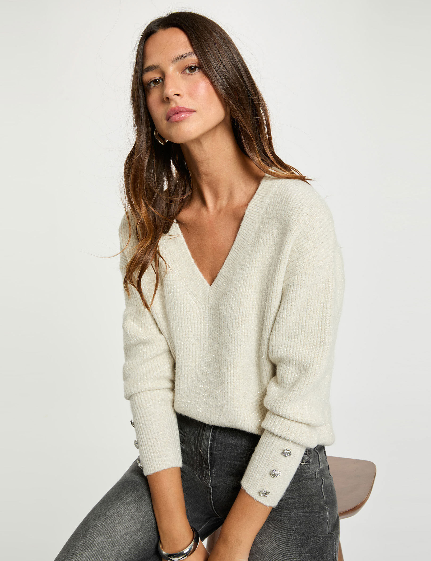 Pull col en V oversize femme