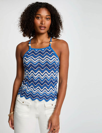 Top en maille imprim&eacute; bleu electrique femme