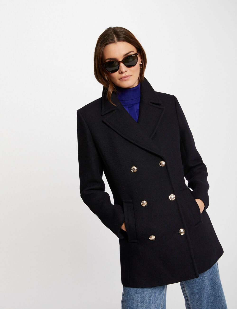 Manteau double boutonnage marine femme