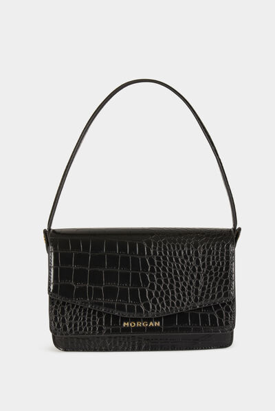 Sac baguette aspect croco noir femme