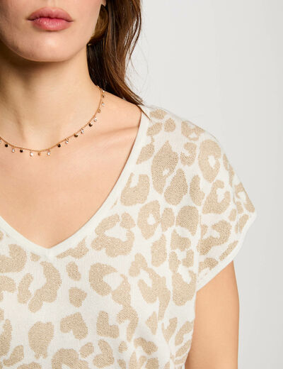 Pull manches courtes imprimé ivoire femme