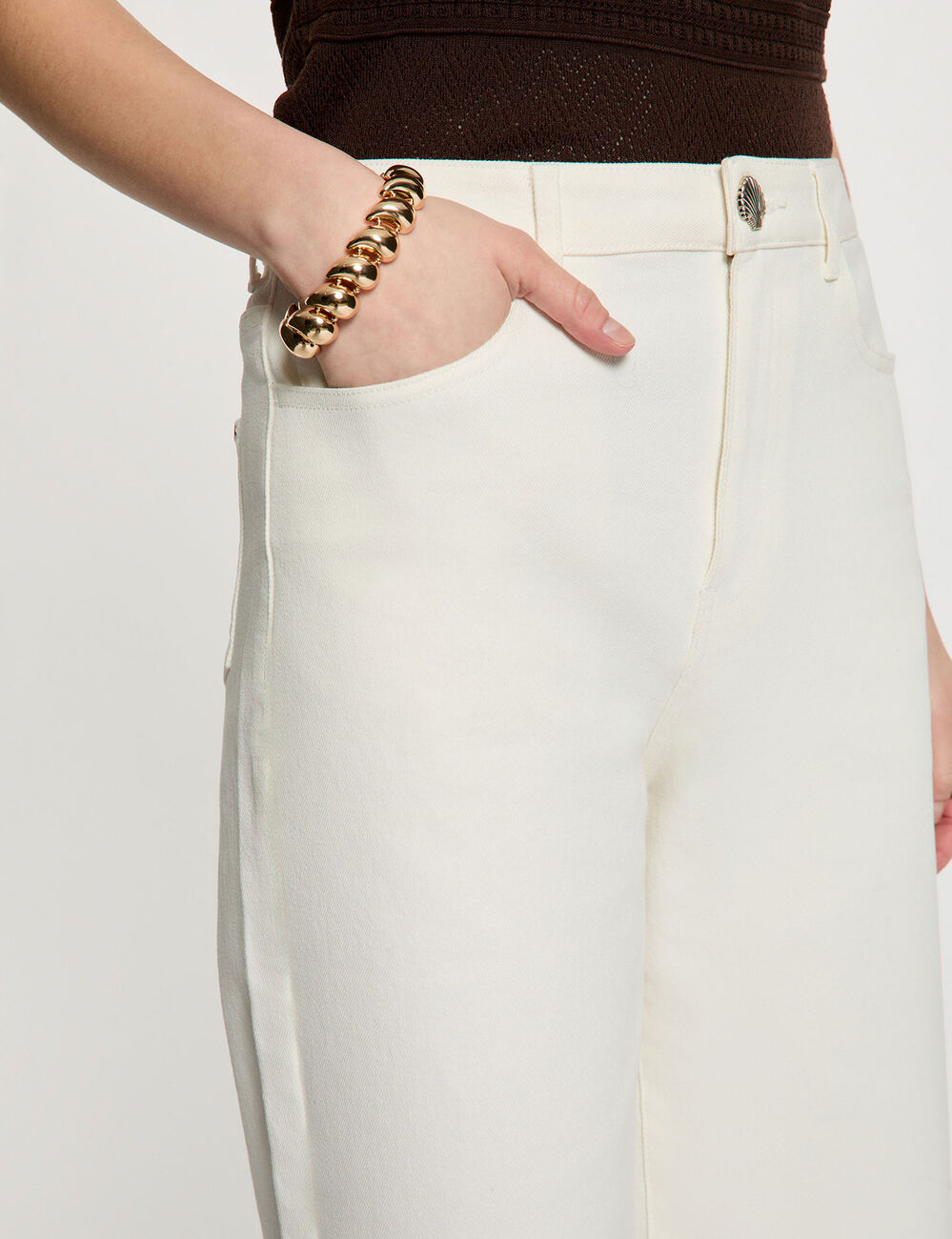 Pantacourt large taille haute blanc femme