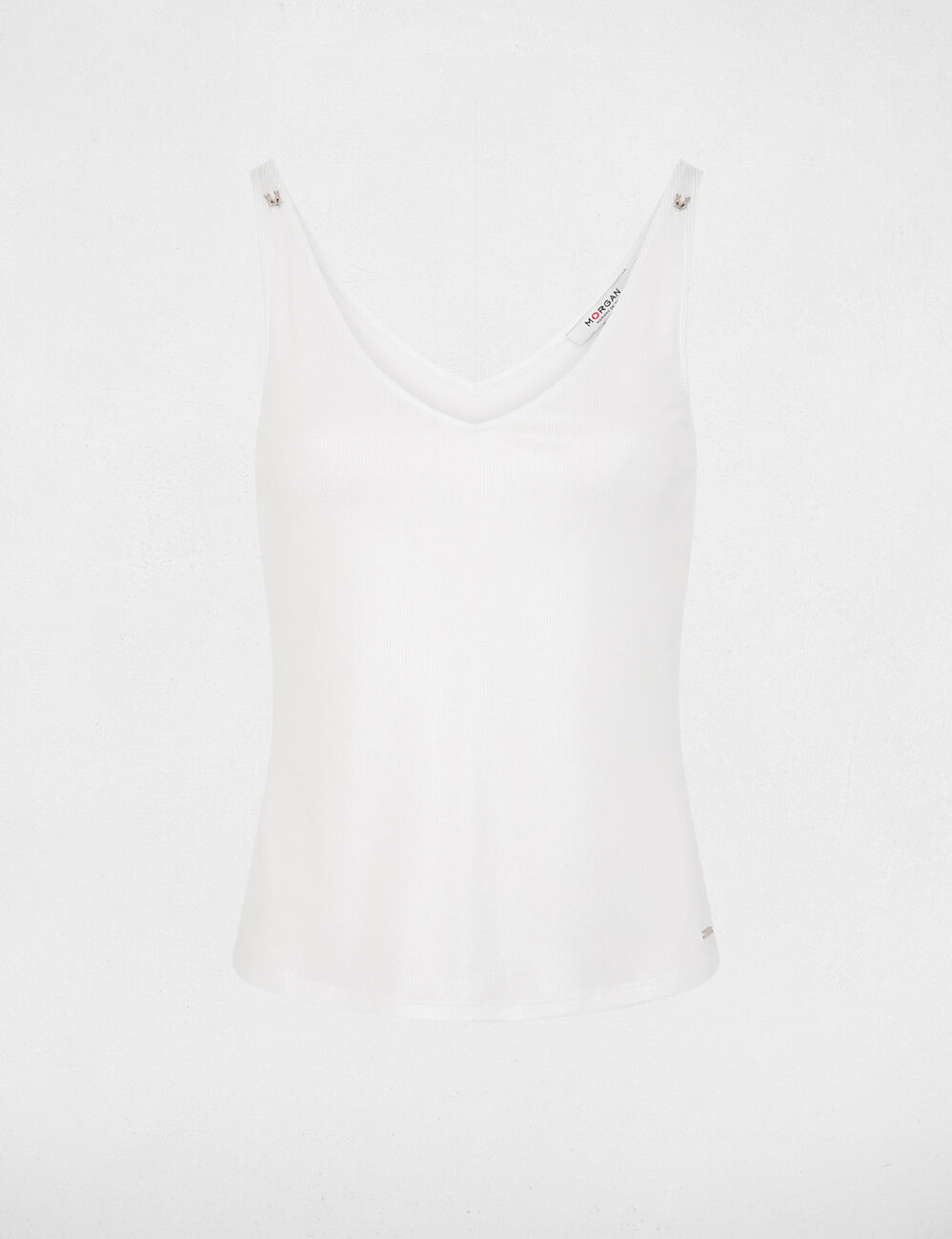 D&eacute;bardeur brillant col v blanc femme