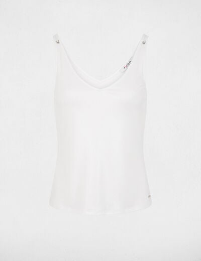 D&eacute;bardeur brillant col v blanc femme