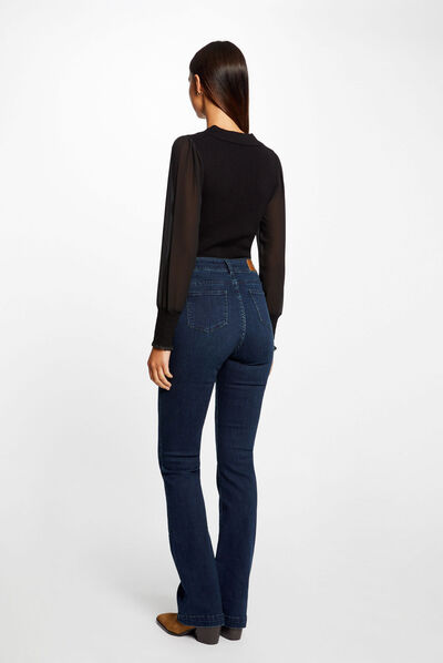 Pull manches longues semi-transparentes noir femme