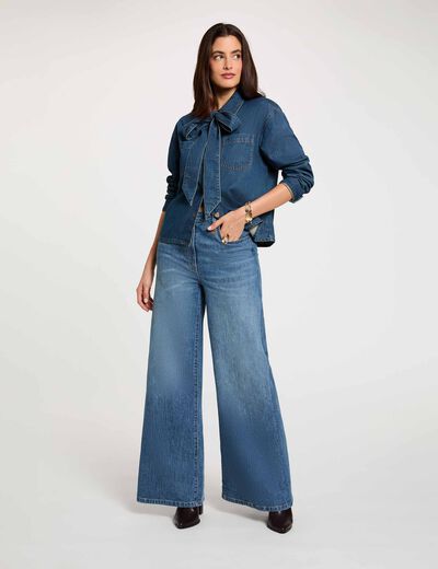 Jean large taille haute denim stone femme