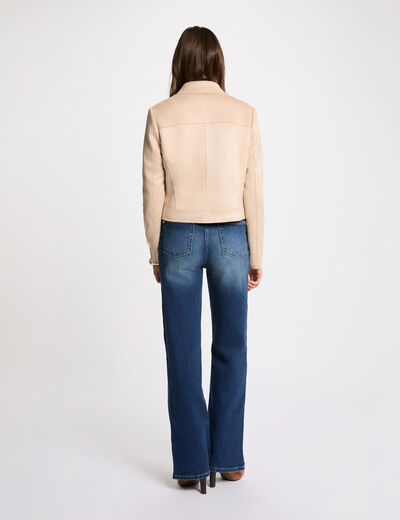 Blouson court su&eacute;dine marron clair femme