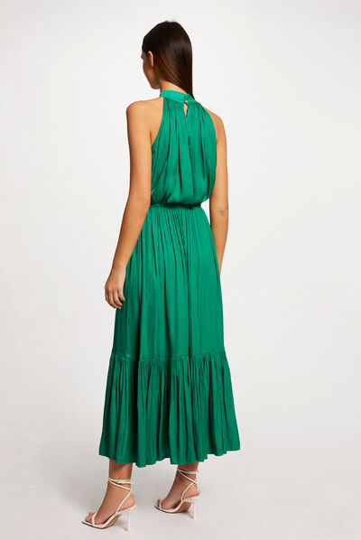 Robe longue évasée fluide vert femme