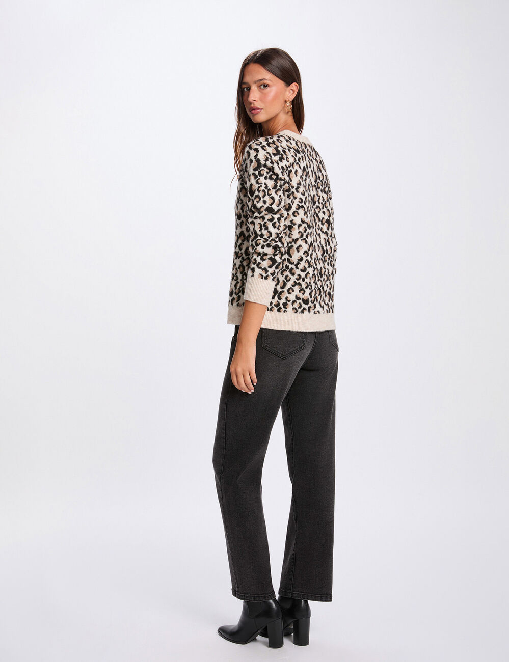 Pull &eacute;pais col rond multicolore femme