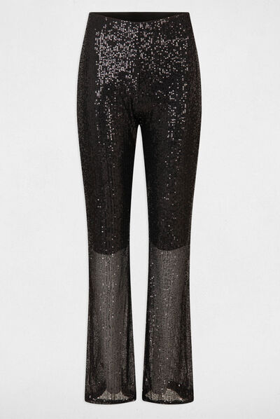 Pantalon large avec sequins noir femme