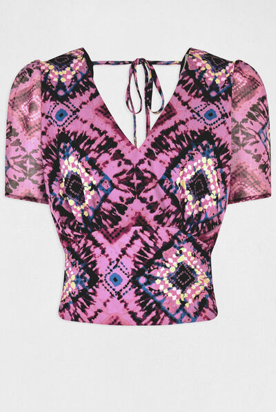 T-shirt manches courtes imprimé abstrait multico femme