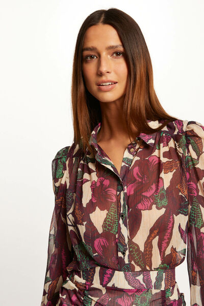 Chemise manches longues imprimé végétal multico femme