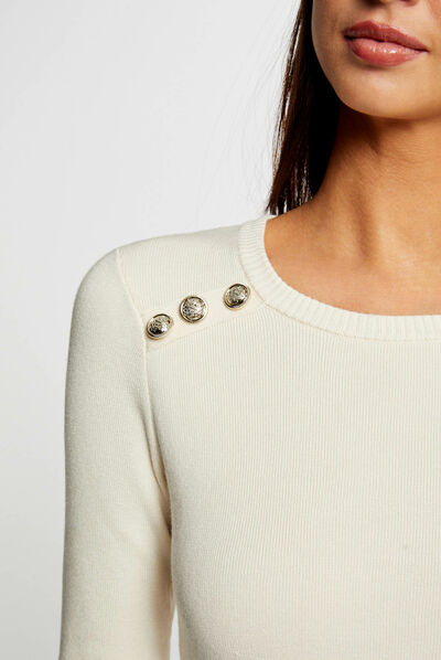 Robe pull ajustée manches longues ivoire femme