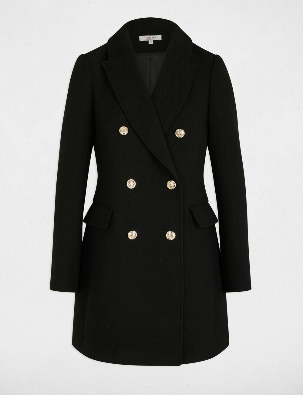 Manteau mi-long avec boutons noir femme